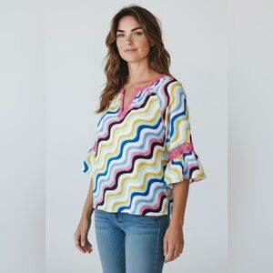 NWT Crown & Ivy Bell Sleeve Blouse Multicolor Size Medium